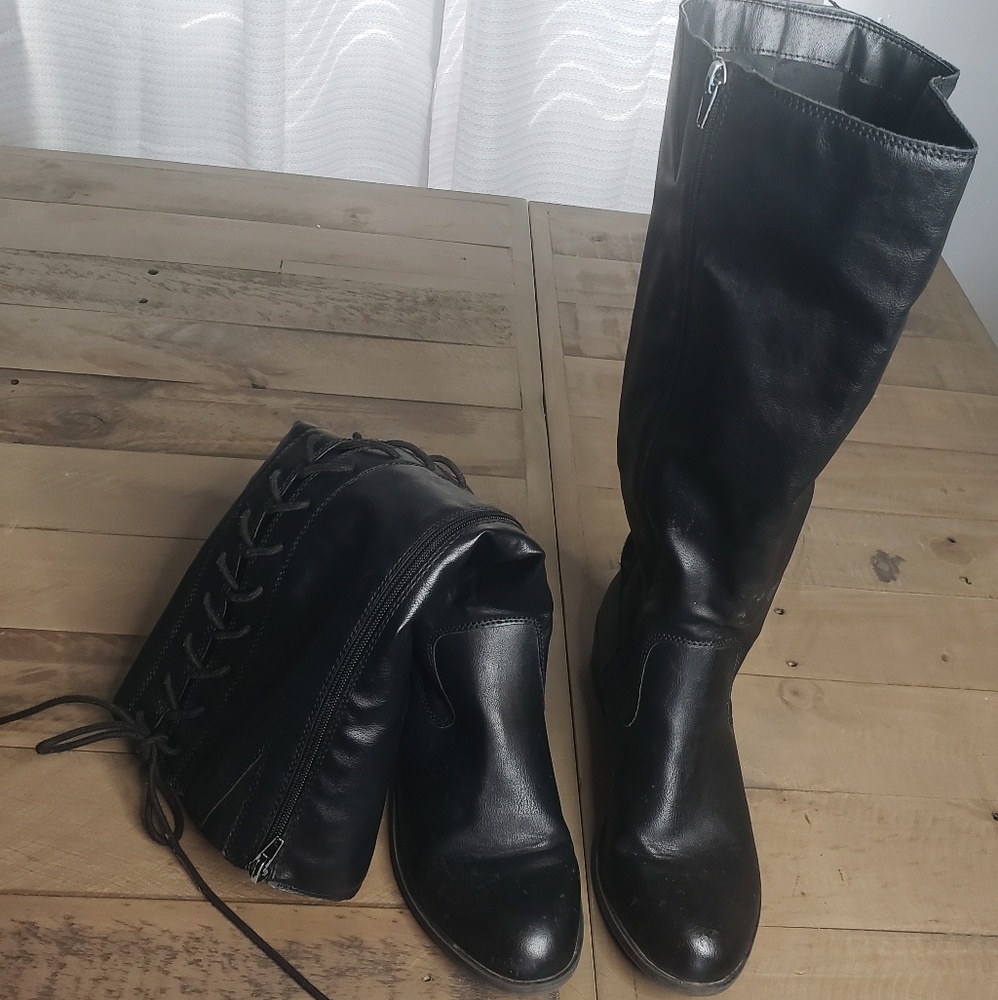 Tall Black Lace-up Boots